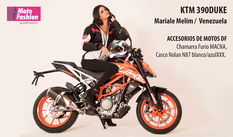 La KTM 390 Duke, un vanguardista diseño naked que hace destacar la belleza de Mariale Melim