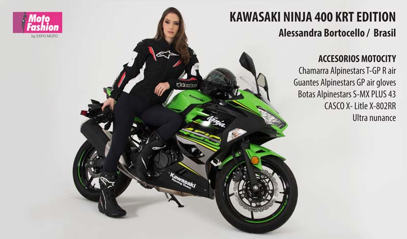 Alessandra Bortocello llega desde Brasil para lucir una impresionante Kawasaki Ninja 400 KRT Edition