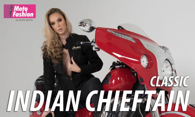 La imponente Indian Chieftain Classic realza su belleza con la australiana Theresa Goddard, quien brillará en las pasarelas de Moto Fashion 2019